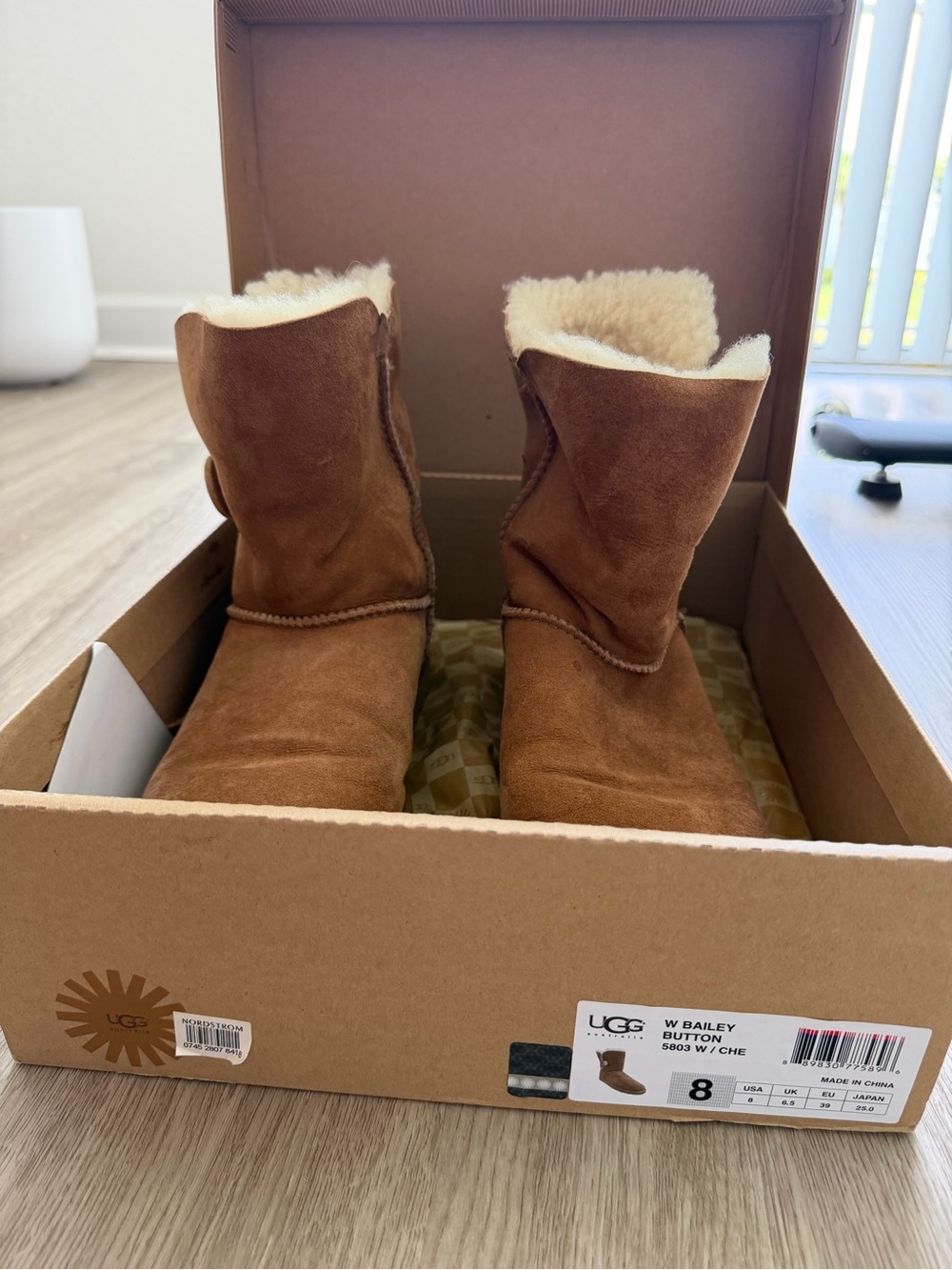 UGG Chestnut Suede Button Shearling Short Boots - Picture 3 of 3